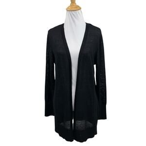 Halogen Cardigan Womens XS Extra Small Black Linen Blend Open Front Long Sleeve